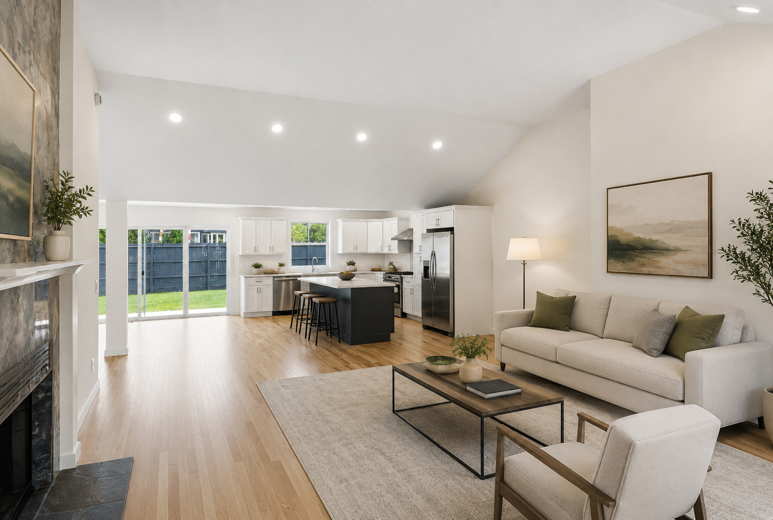 Open-plan living, fully staged